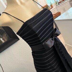 Victor Costa Cocktail Dress black ribbon over black lace w/spaghetti straps